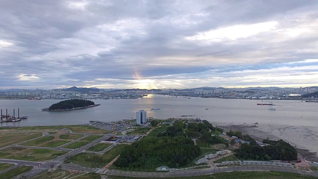 日落时分，永宗岛圭帕特奥码头的海景视频素材