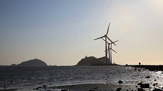 滩头港风电场，海景尽收眼底视频素材