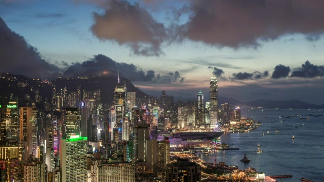 香港和维多利亚湾的白天到晚上的时间流逝视频素材