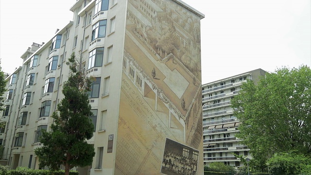 理想城市的Murs Peints Les Cities Ideales，理想城市壁画在里昂，PAN视频素材