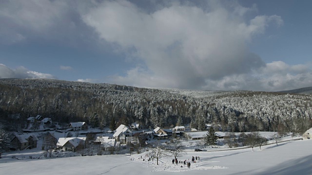 阿尔萨斯的阳光和冰雪天气。冬天的风景。视频下载