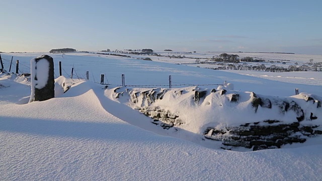 英国，德比郡，峰区国家公园的Wadshelf雪景视频素材