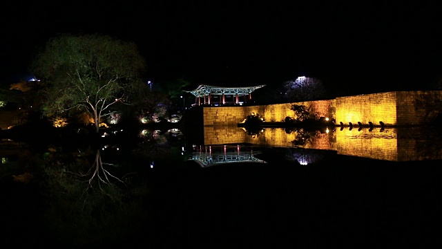 Anapji池的亭子夜景和水面倒影(韩国历史景点18)视频素材