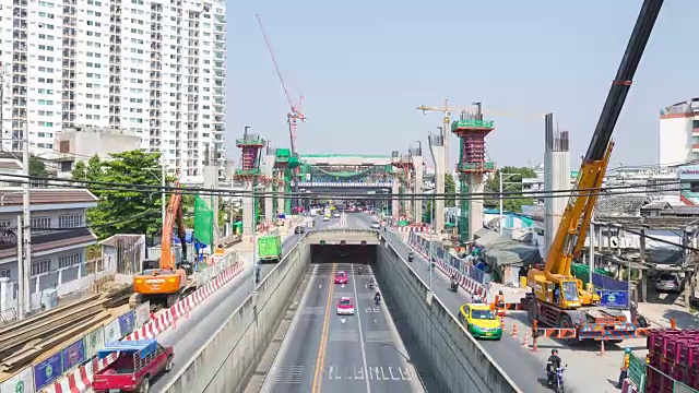 4K延时:道路交通和桥梁建筑工地视频素材