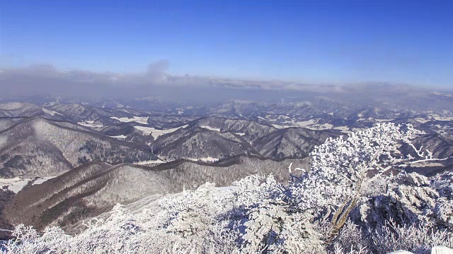 蓝天下的八望三山雪景视频素材