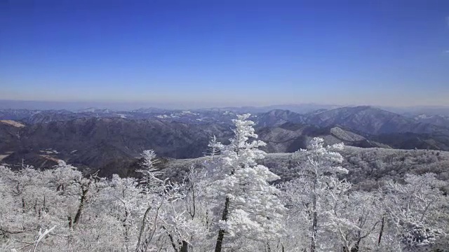 蓝天下的八望三山雪景视频素材