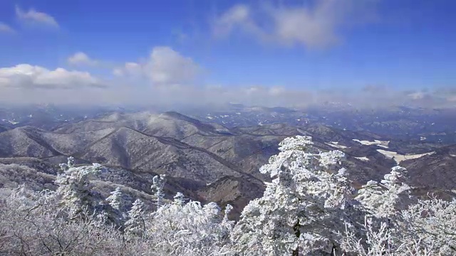 蓝天下的八望三山雪景视频素材