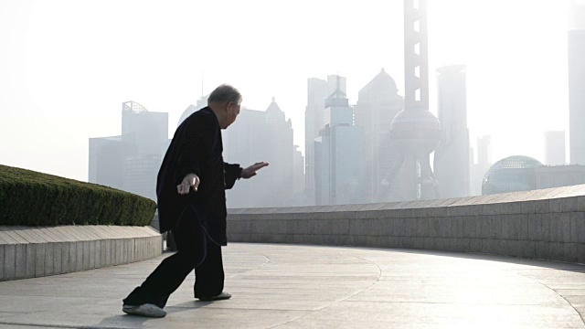 一位老人在外滩打太极，上海，中国视频素材