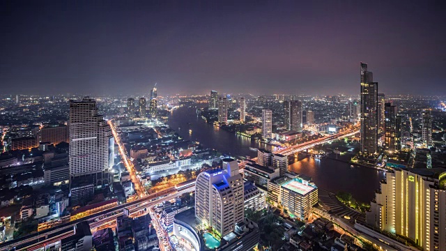 T/L WS HA Bangkok Skyline Day to Night Transition /曼谷，泰国视频素材