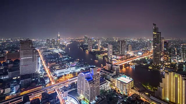 T/L WS HA ZO Bangkok Skyline Day to Night Transition /曼谷，泰国视频素材