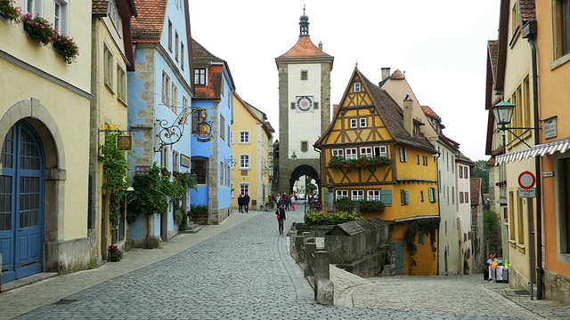 PAN Rothenburg Ploenlein And sibers Tower (4K/超高清到高清)视频素材