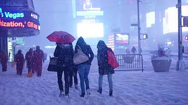 纽约的冬季暴风雪。雪花背景慢动作拍摄视频素材