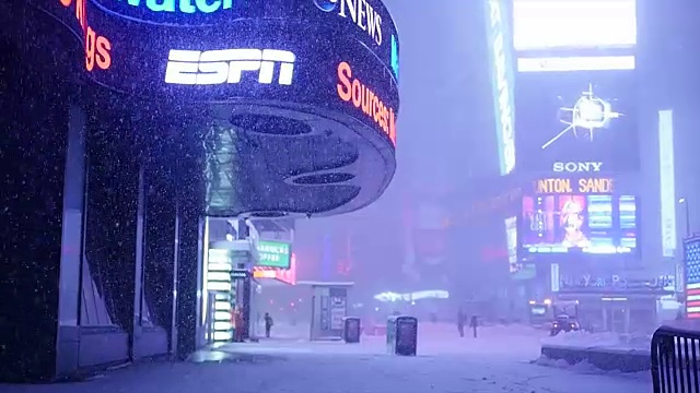 纽约的冬季暴风雪。雪花背景慢动作拍摄视频素材