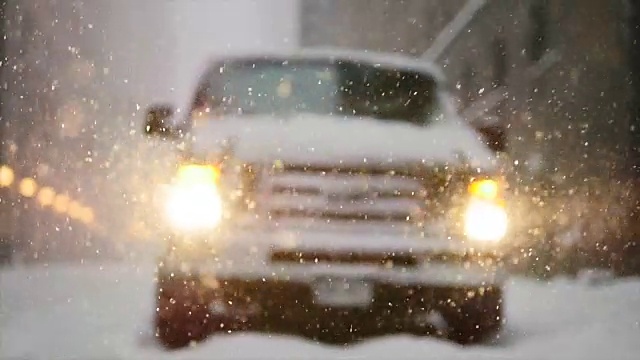 纽约的冬季暴风雪。雪花背景慢动作拍摄视频素材