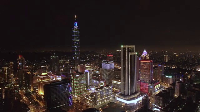 台北金融区夜间鸟瞰图，台湾视频素材