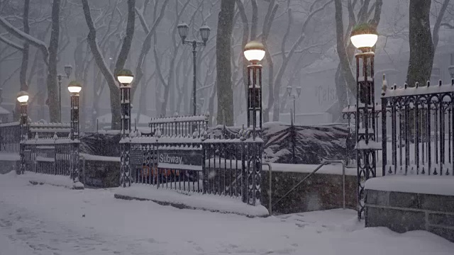 纽约有暴风雪。天气好多风景。城市冬季背景视频素材