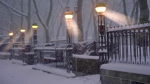 纽约有暴风雪。天气好多风景。城市冬季背景视频素材