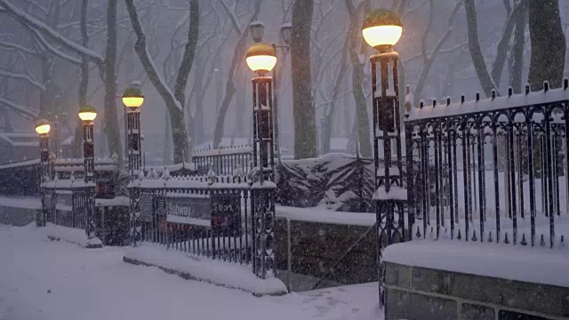 纽约有暴风雪。天气好多风景。城市冬季背景视频素材