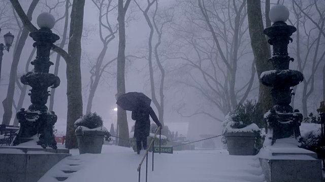 纽约有暴风雪。天气好多风景。城市冬季背景视频素材