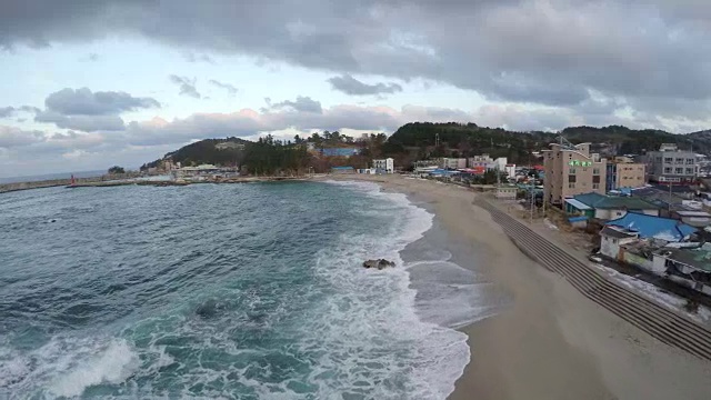 海景，冬季有海滩视频素材