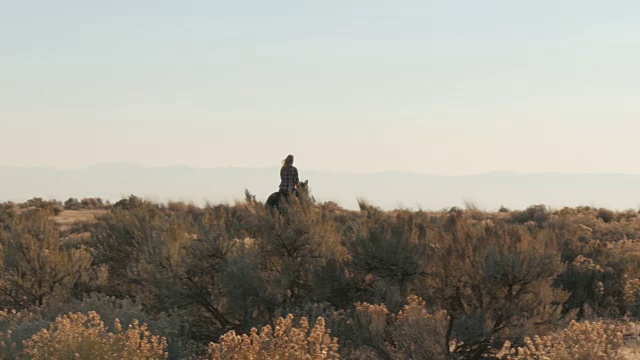 白种女人在野外骑马视频素材