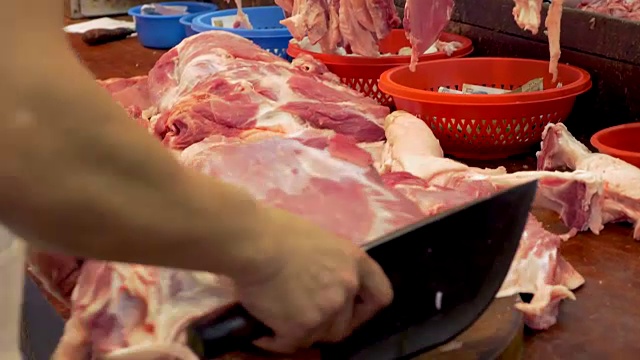 在香港，屠夫准备肉类视频下载