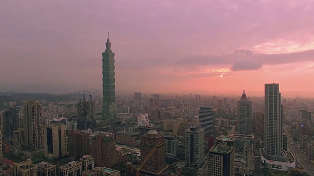 鸟瞰图的城市台北在日落，台湾视频素材