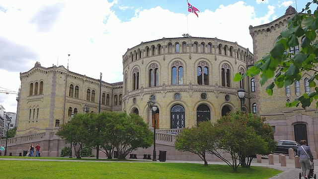 MS Shot of Stortinget，挪威议会/奥斯陆，挪威视频素材