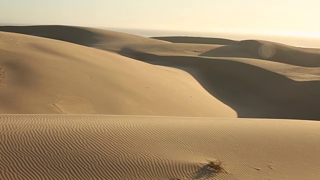 在明亮的阳光照耀下，在空旷的沙丘上行走的脚印和人们。视频素材