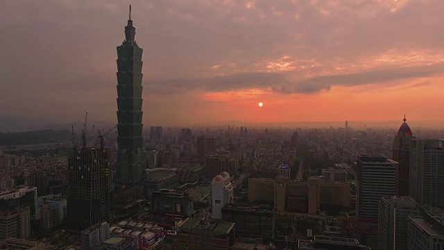 航拍日落时分的台北，台湾视频素材