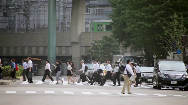 WS T/L拍摄的人们走在车站附近的街道上，日本东京视频素材