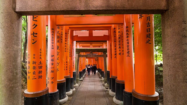 日本本州关西县京都伏见稻见神社的朱红色鸟居门视频素材