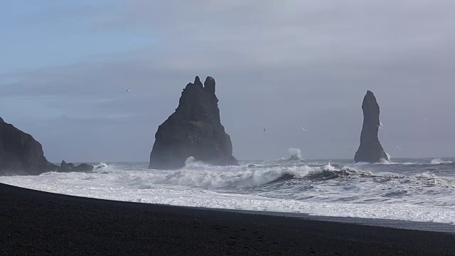 Black Beach, Reynisfjara, V��k �� M��rdal, 冰岛南部视频素材