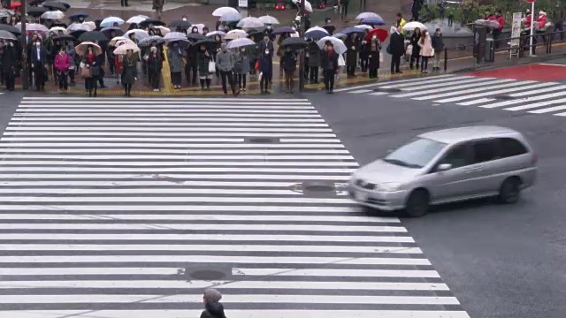 日本涩谷，人们在雨中过马路视频素材