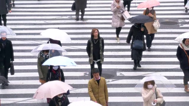 东京，人们在雨中过马路视频素材