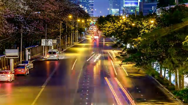 高清延时:夜间街道上的车流。视频素材