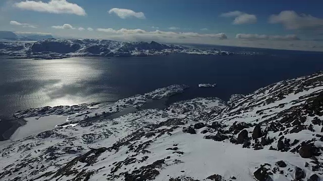 戴维斯海峡滑雪者的无人机镜头视频素材