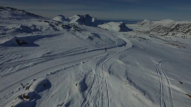 格陵兰岛孤独滑雪者的无人机镜头视频下载