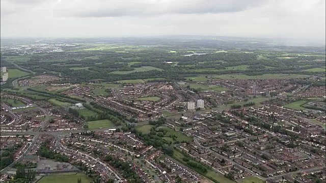 诺斯利公园，利物浦-鸟瞰图-英国，诺斯利，诺斯利直升机拍摄，空中视频，电影，建立拍摄，英国视频素材