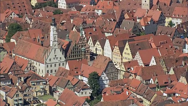 Rothenburg -鸟瞰图-巴伐利亚，中弗兰科尼亚，Landkreis Ansbach直升机拍摄，空中视频，电影，建立拍摄，德国视频素材