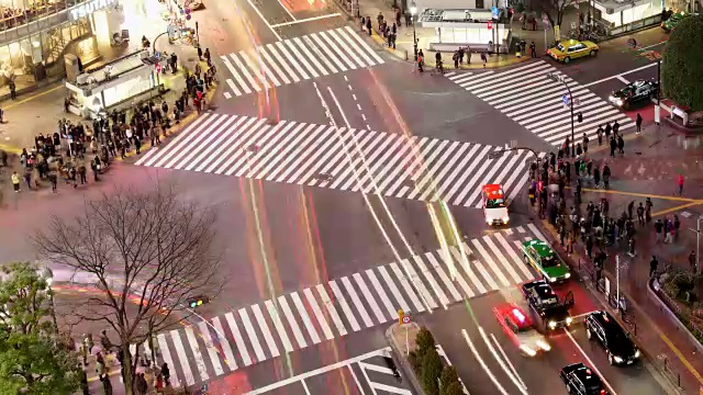 涉谷路口的TL天线，夜间有光迹视频素材