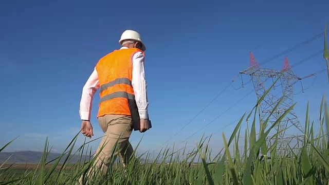 电气工程师在野外行走视频素材