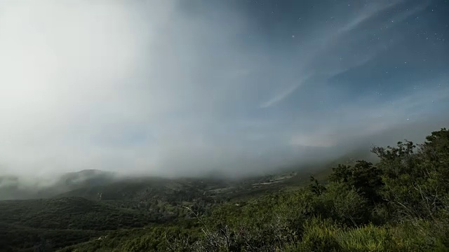 索尼A7s拍摄的拉古纳山夜间云瀑布的延时镜头，镜头向右平移。视频素材