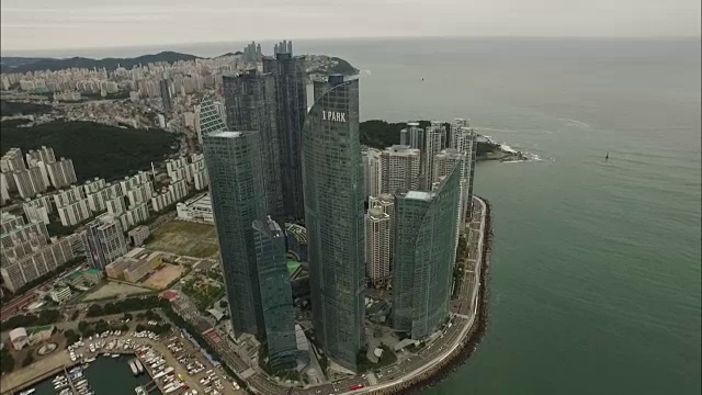 海云台海洋城摩天大楼鸟瞰图视频素材