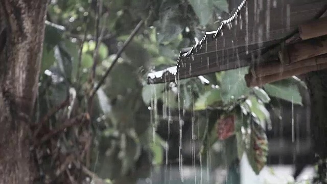 雨水从屋顶上落下视频素材