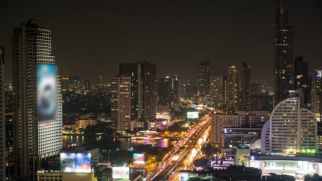 曼谷大桥夜景鸟瞰图视频素材