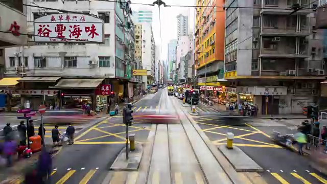 4k延时拍摄，香港市区路，穿梭电车视频素材