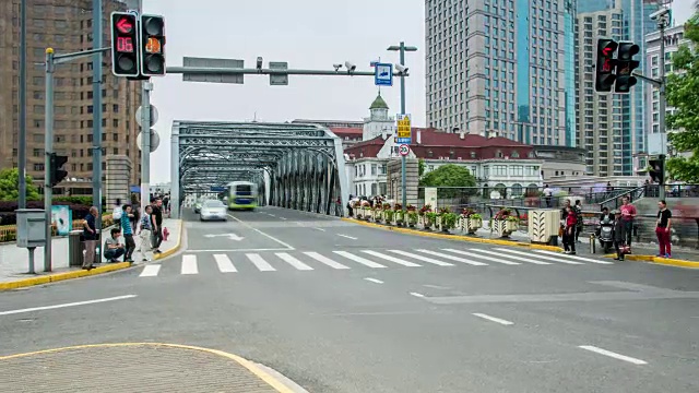 上海外滩道路交通流量，4k时光流逝，2016视频素材