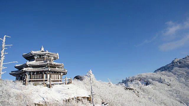 雪山和亭台形的天文台视频素材