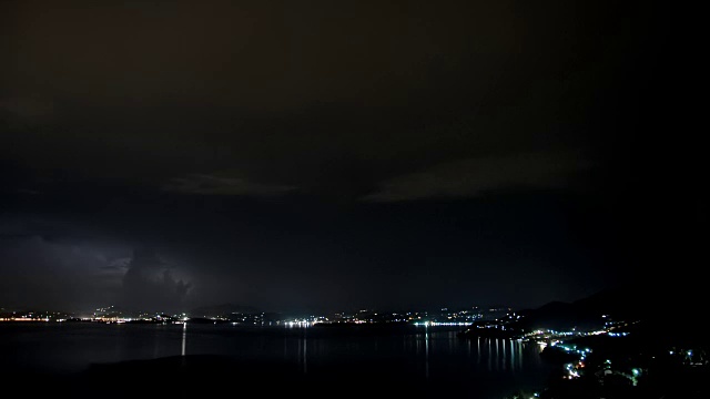 一场强大的雷暴从科孚岛上空掠过，从伊普索斯湾望向曼图基镇视频素材